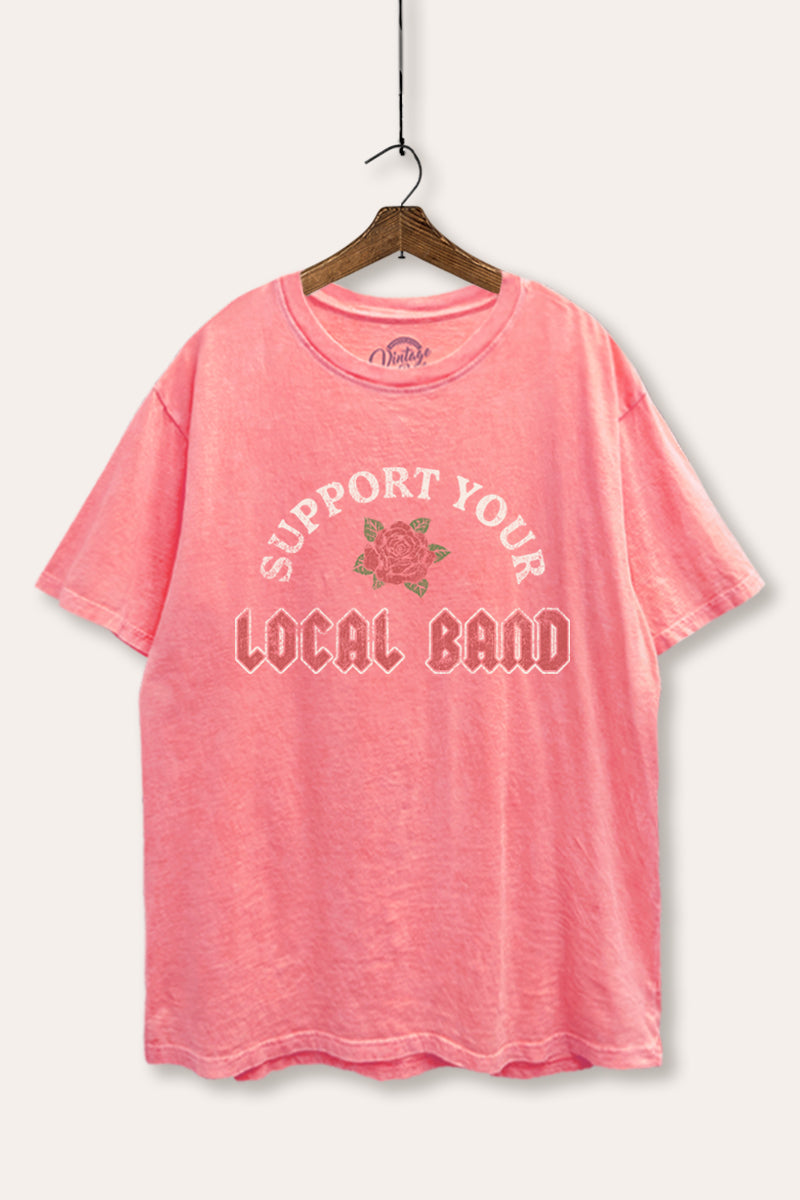 Support Your Local Band Rose Graphic Mineral Wash Boxy Tee