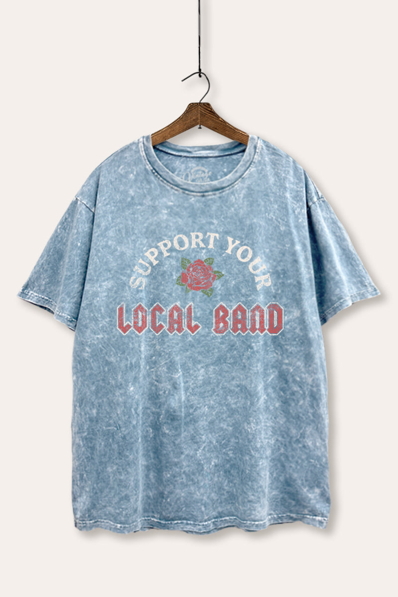 Support Your Local Band Rose Graphic Mineral Wash Boxy Tee