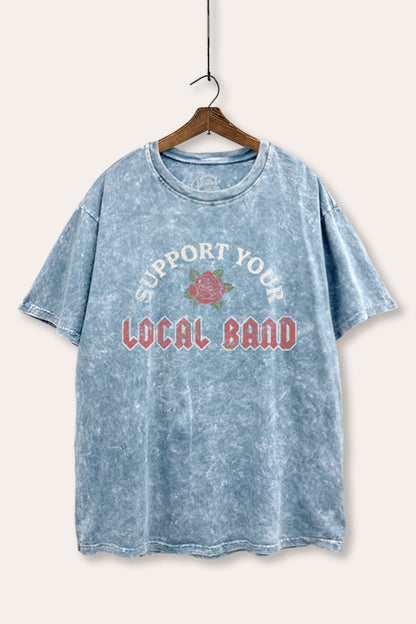 Support Your Local Band Rose Graphic Mineral Wash Boxy Tee
