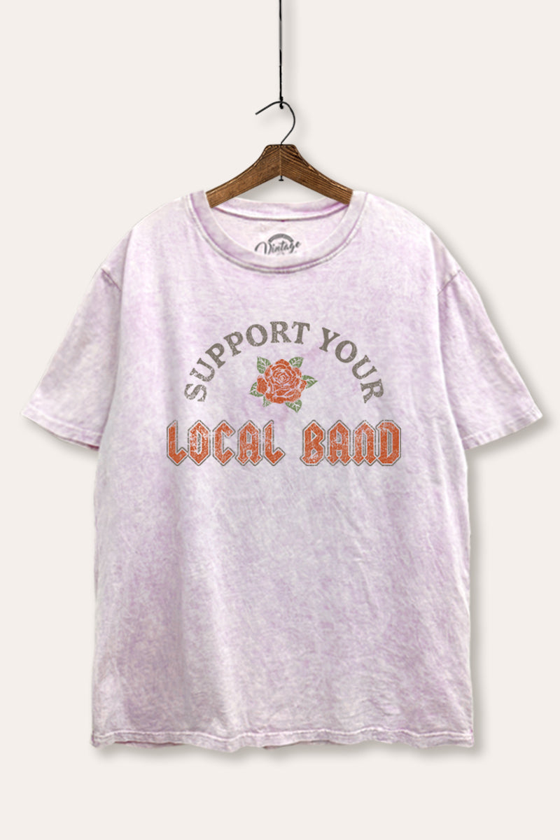 Support Your Local Band Rose Graphic Mineral Wash Boxy Tee