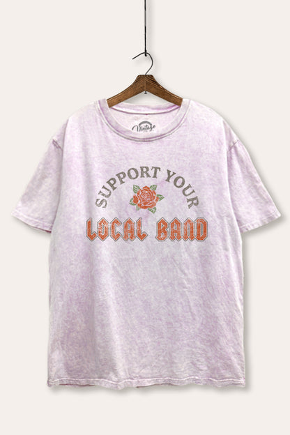 Support Your Local Band Rose Graphic Mineral Wash Boxy Tee
