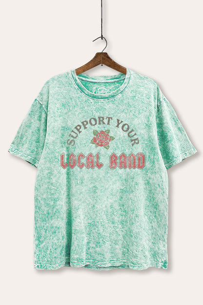 Support Your Local Band Rose Graphic Mineral Wash Boxy Tee