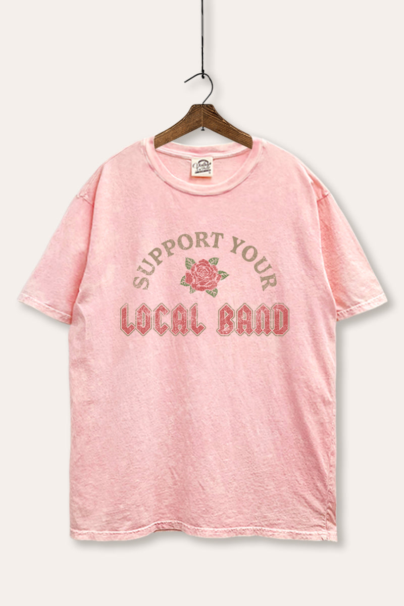 Support Your Local Band Rose Graphic Mineral Wash Boxy Tee