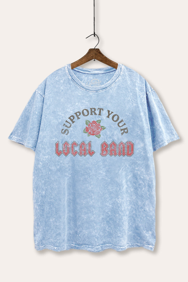 Support Your Local Band Rose Graphic Mineral Wash Boxy Tee