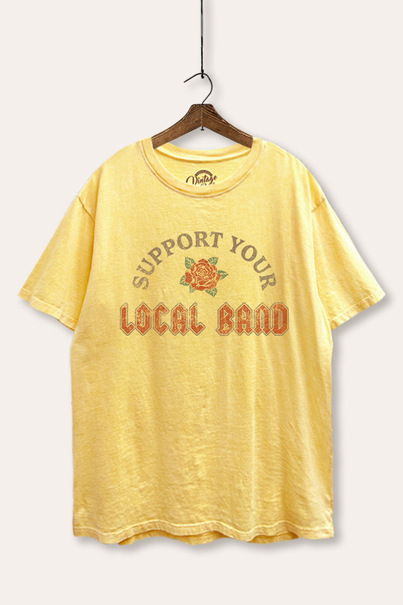 Support Your Local Band Rose Graphic Mineral Wash Boxy Tee