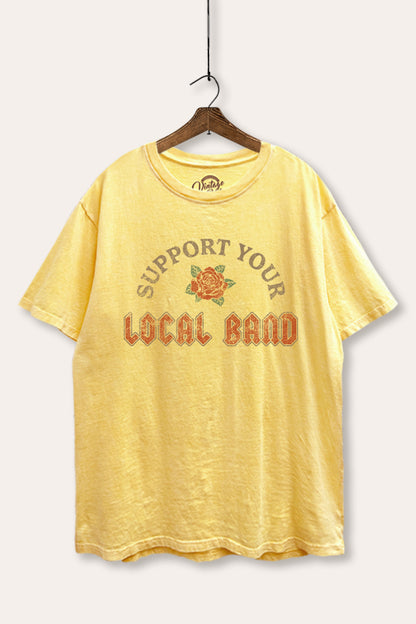 Support Your Local Band Rose Graphic Mineral Wash Boxy Tee