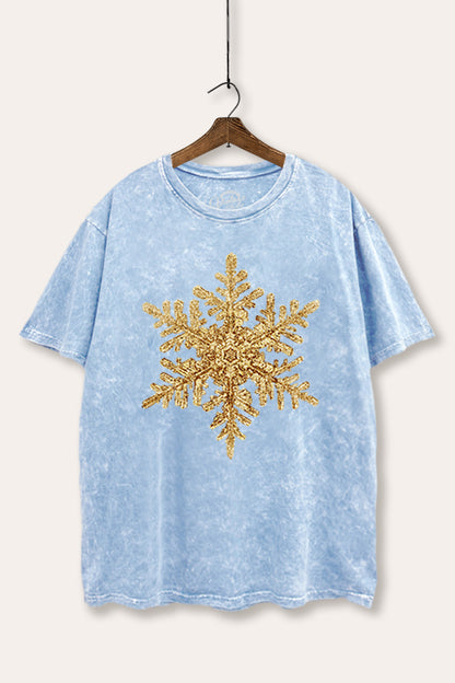 Gold Snowflake Holiday Graphic Mineral Wash Boxy Tee