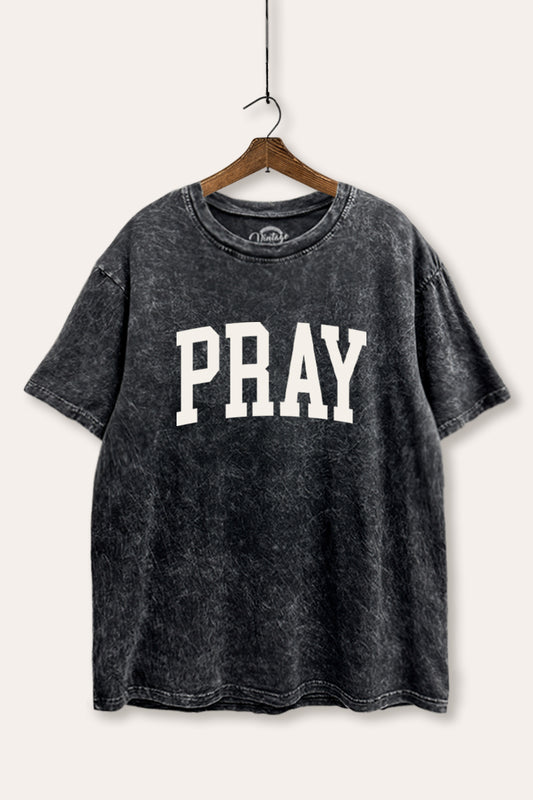 Pray Lettering Graphic Mineral Wash Boxy Tee