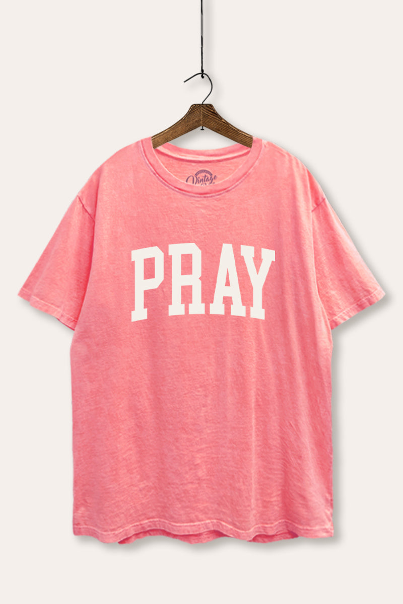 "pray" graphic mineral wash boxy tee