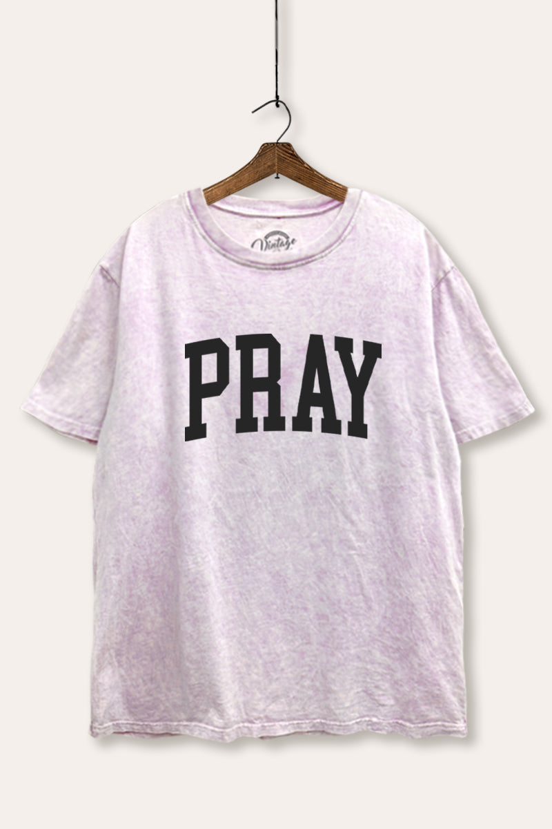 "pray" graphic mineral wash boxy tee