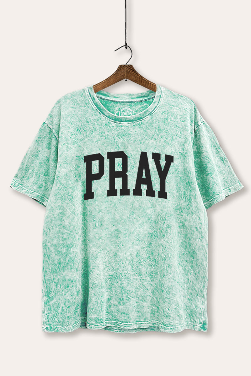 "pray" graphic mineral wash boxy tee