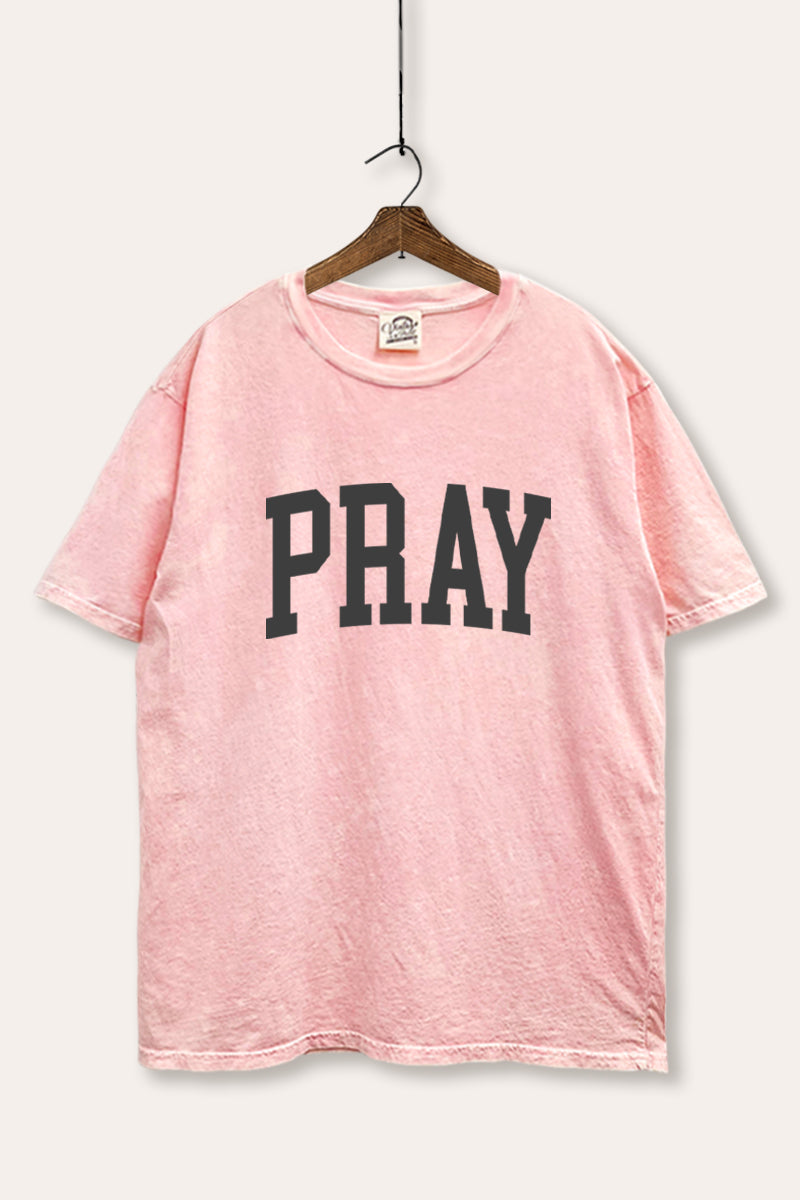 "pray" graphic mineral wash boxy tee