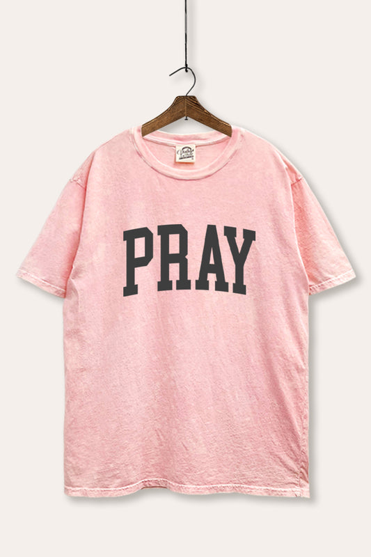 Pray Lettering Graphic Mineral Wash Boxy Tee