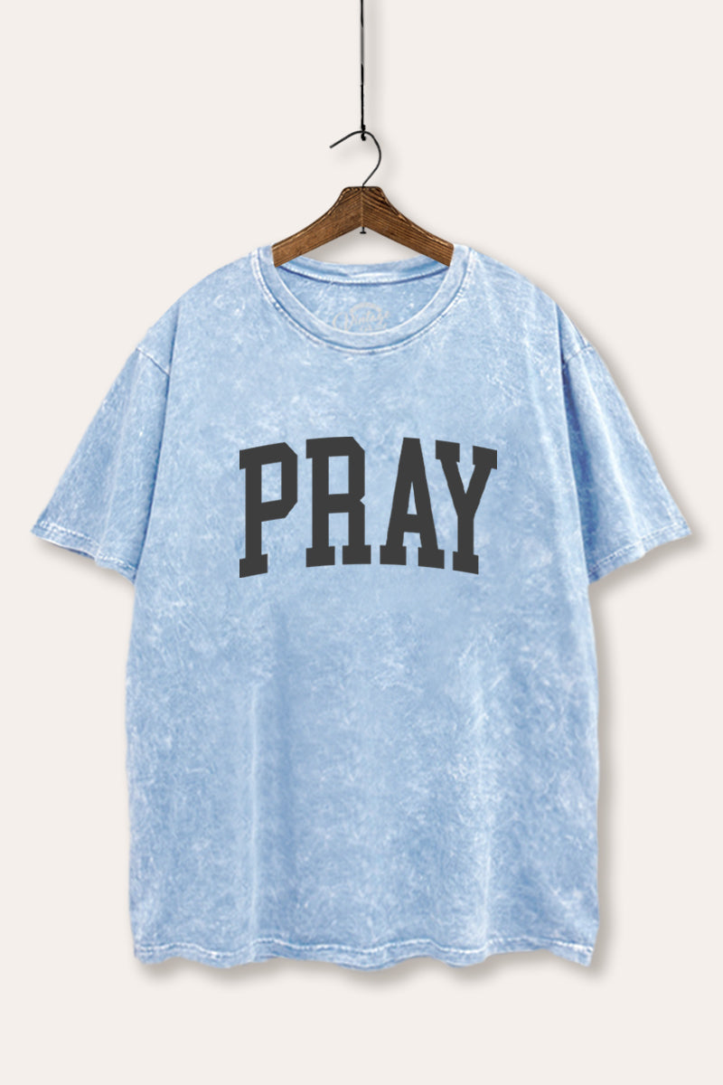 "pray" graphic mineral wash boxy tee