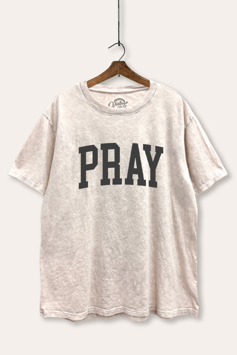 "pray" graphic mineral wash boxy tee