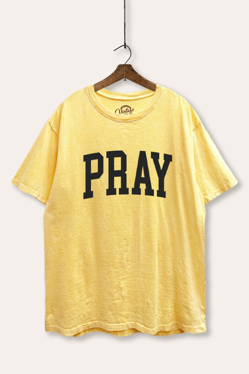 "pray" graphic mineral wash boxy tee