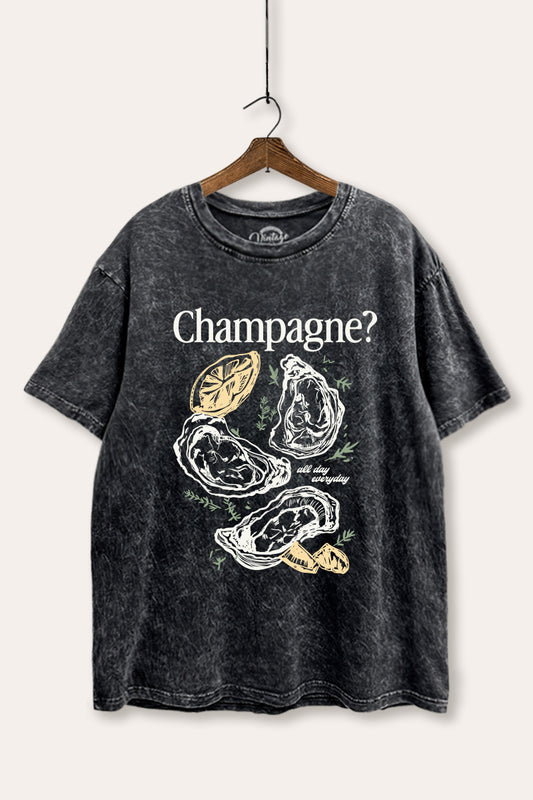 "champagne" oyster graphic mineral wash boxy tee