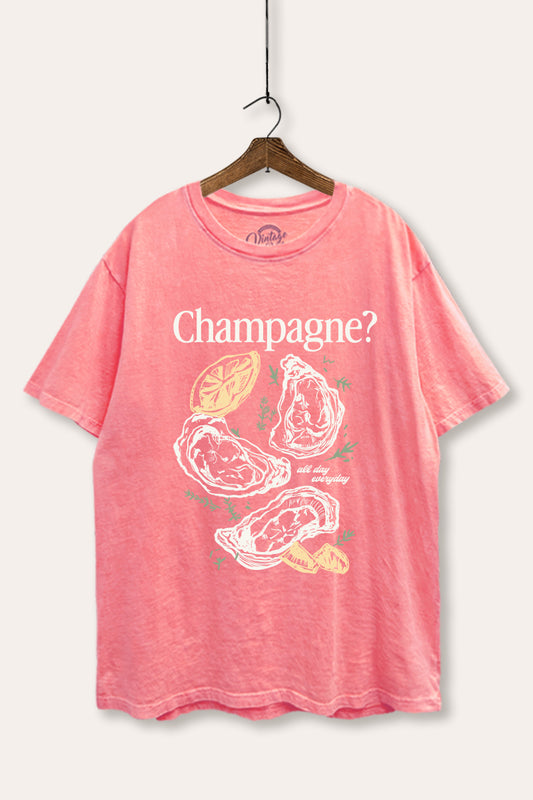 "champagne" oyster graphic mineral wash boxy tee