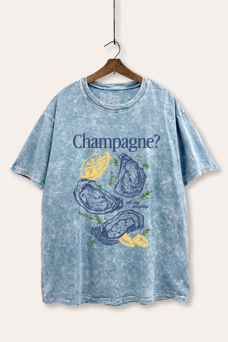 Champagne Oyster Coastal Graphic Mineral Wash Boxy Tee