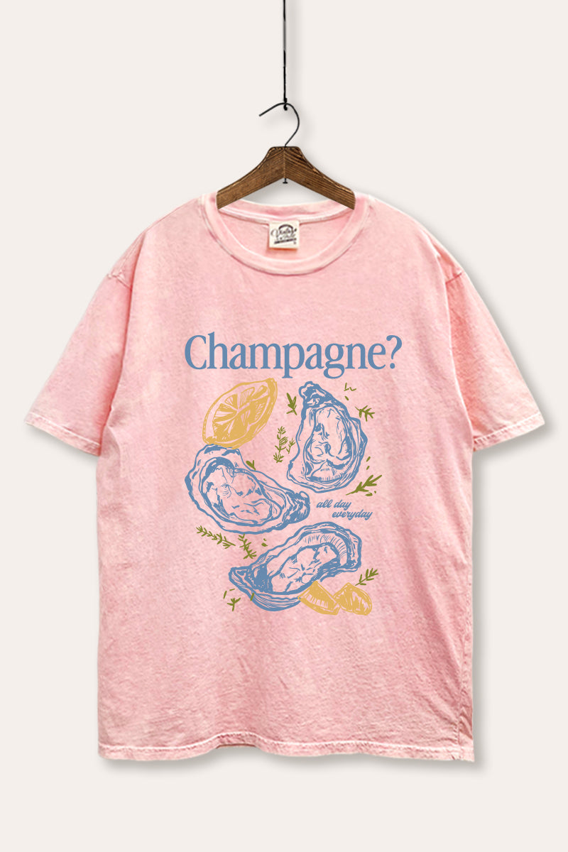 Champagne Oyster Coastal Graphic Mineral Wash Boxy Tee