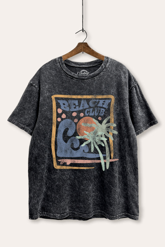 "beach club" graphic mineral wash boxy tee