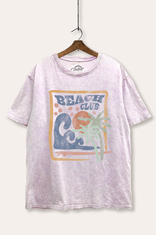 "beach club" graphic mineral wash boxy tee