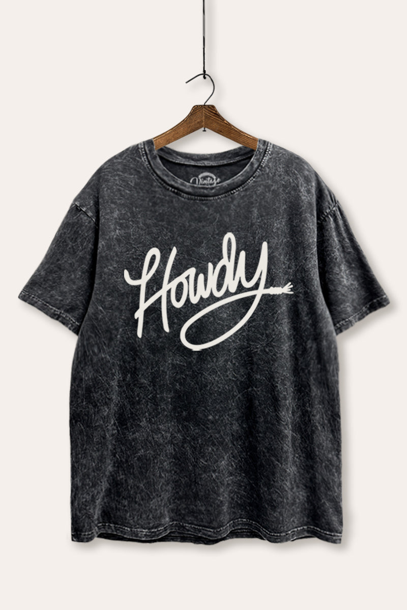 "howdy" graphic mineral wash boxy tee