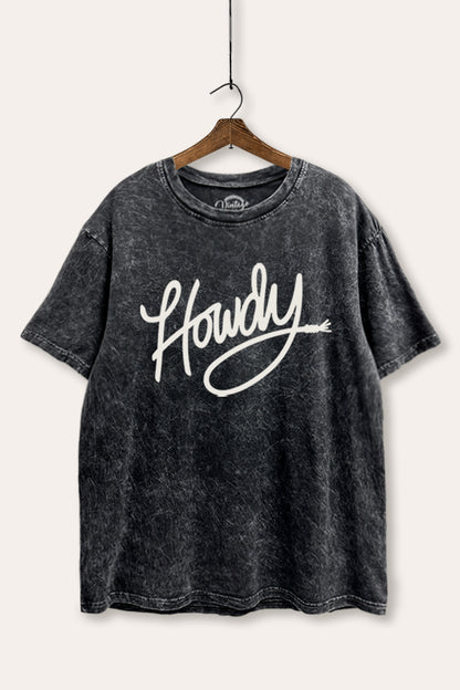 "howdy" graphic mineral wash boxy tee