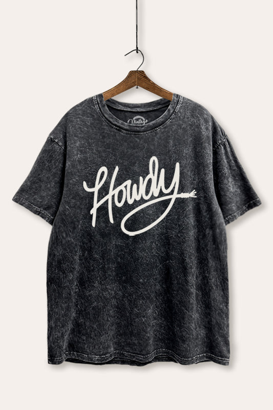 "howdy" graphic mineral wash boxy tee