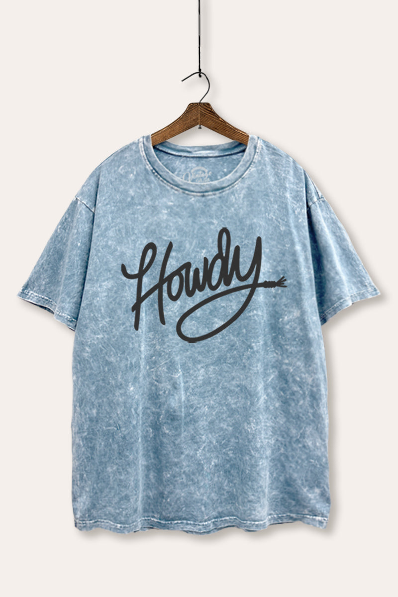 "howdy" graphic mineral wash boxy tee