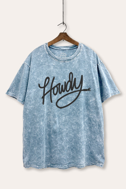 "howdy" graphic mineral wash boxy tee