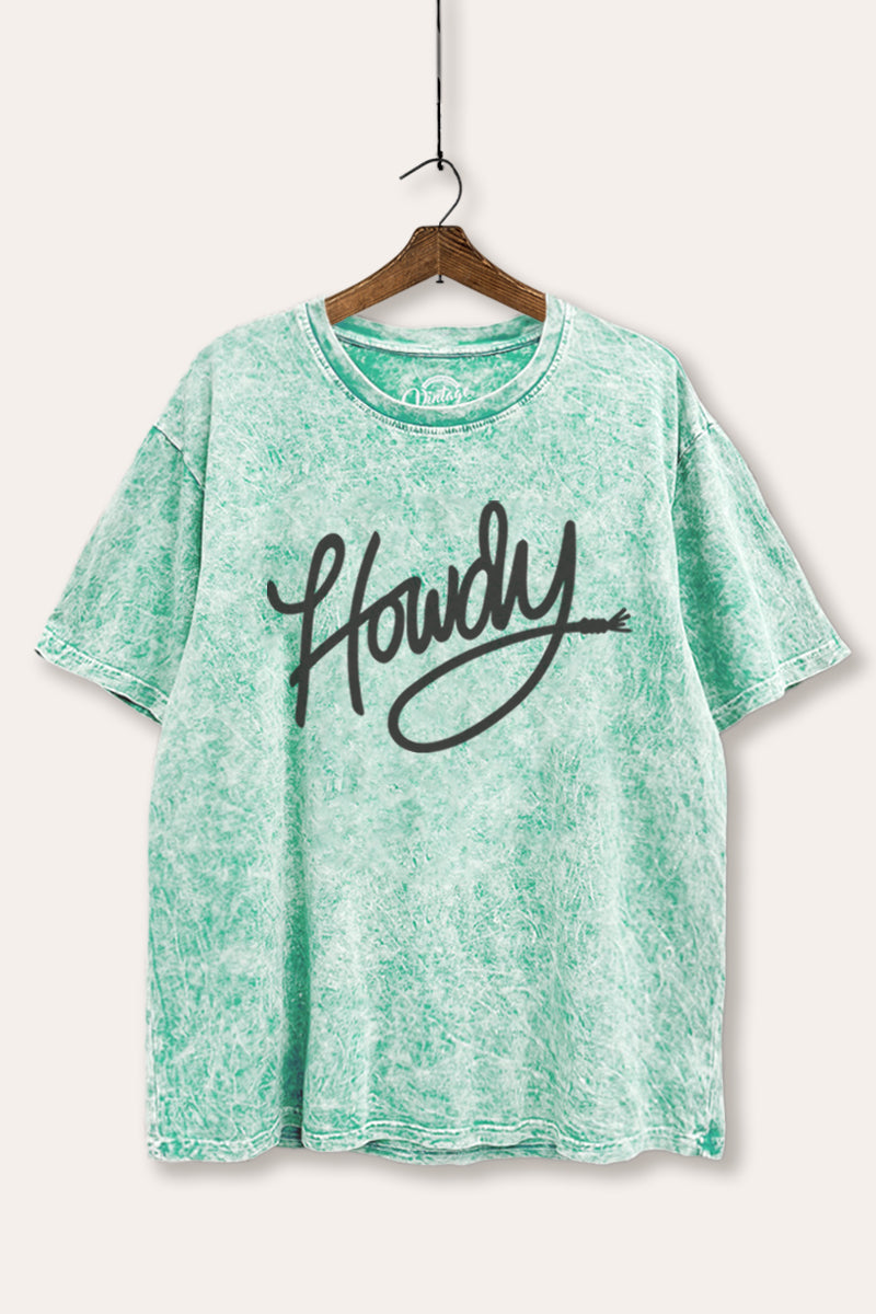 "howdy" graphic mineral wash boxy tee