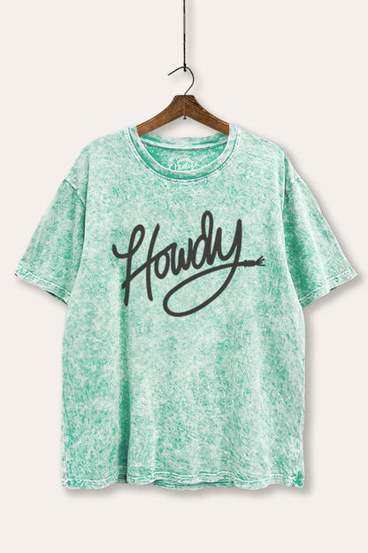 "howdy" graphic mineral wash boxy tee