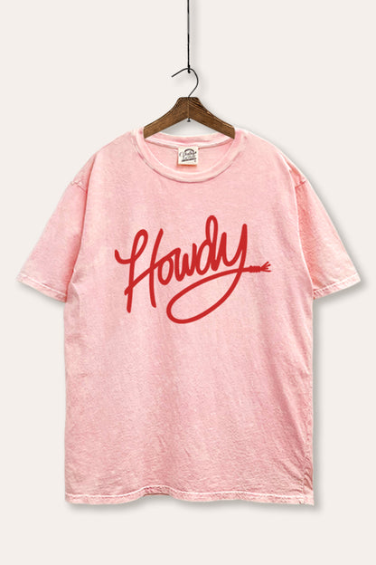 "howdy" graphic mineral wash boxy tee