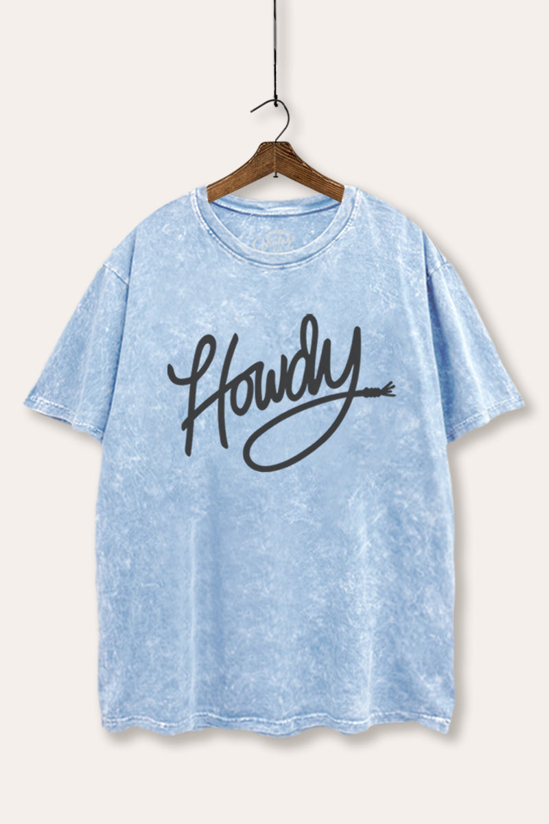 "howdy" graphic mineral wash boxy tee