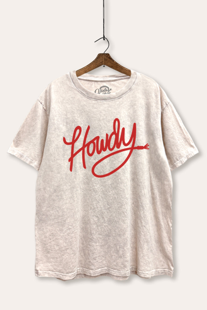 "howdy" graphic mineral wash boxy tee