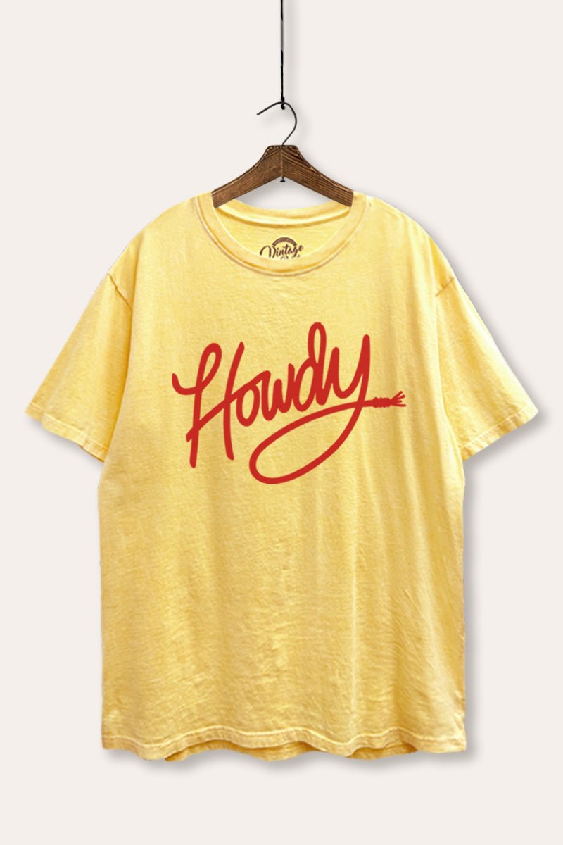 "howdy" graphic mineral wash boxy tee