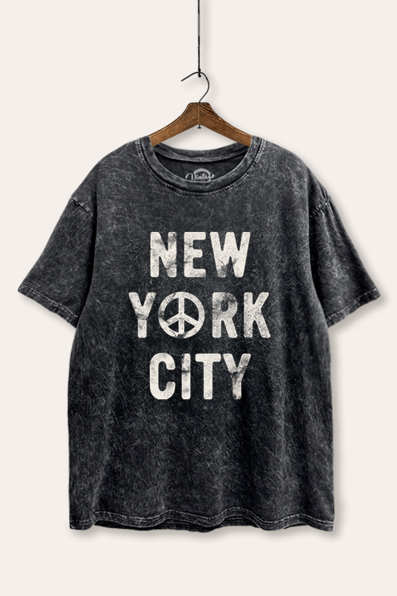 New York City Peace Sign Graphic Mineral Wash Boxy Tee
