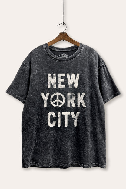 New York City Peace Sign Graphic Mineral Wash Boxy Tee
