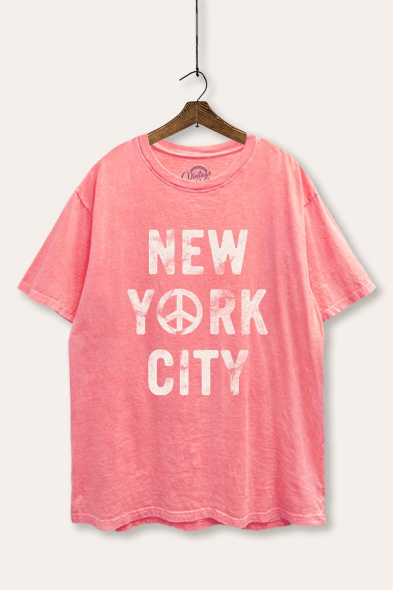 New York City Peace Sign Graphic Mineral Wash Boxy Tee