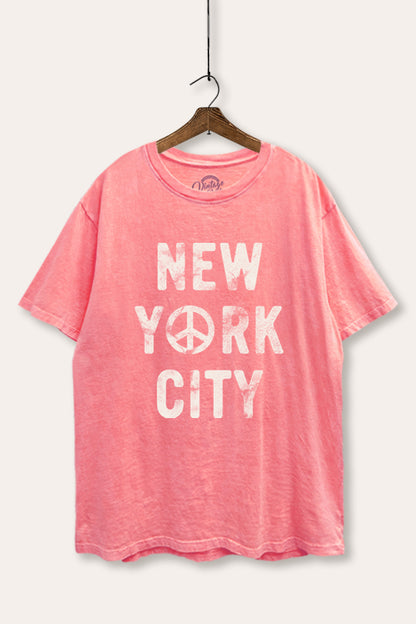New York City Peace Sign Graphic Mineral Wash Boxy Tee
