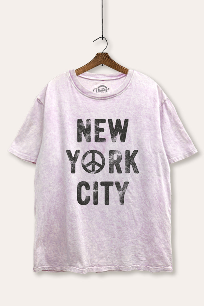 New York City Peace Sign Graphic Mineral Wash Boxy Tee