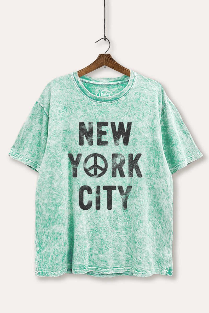 New York City Peace Sign Graphic Mineral Wash Boxy Tee