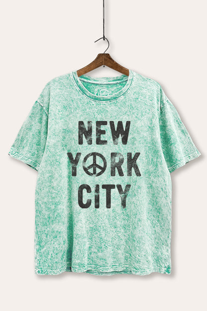 New York City Peace Sign Graphic Mineral Wash Boxy Tee