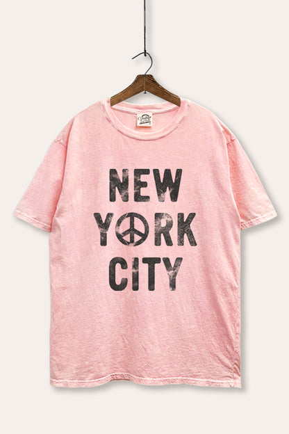 New York City Peace Sign Graphic Mineral Wash Boxy Tee
