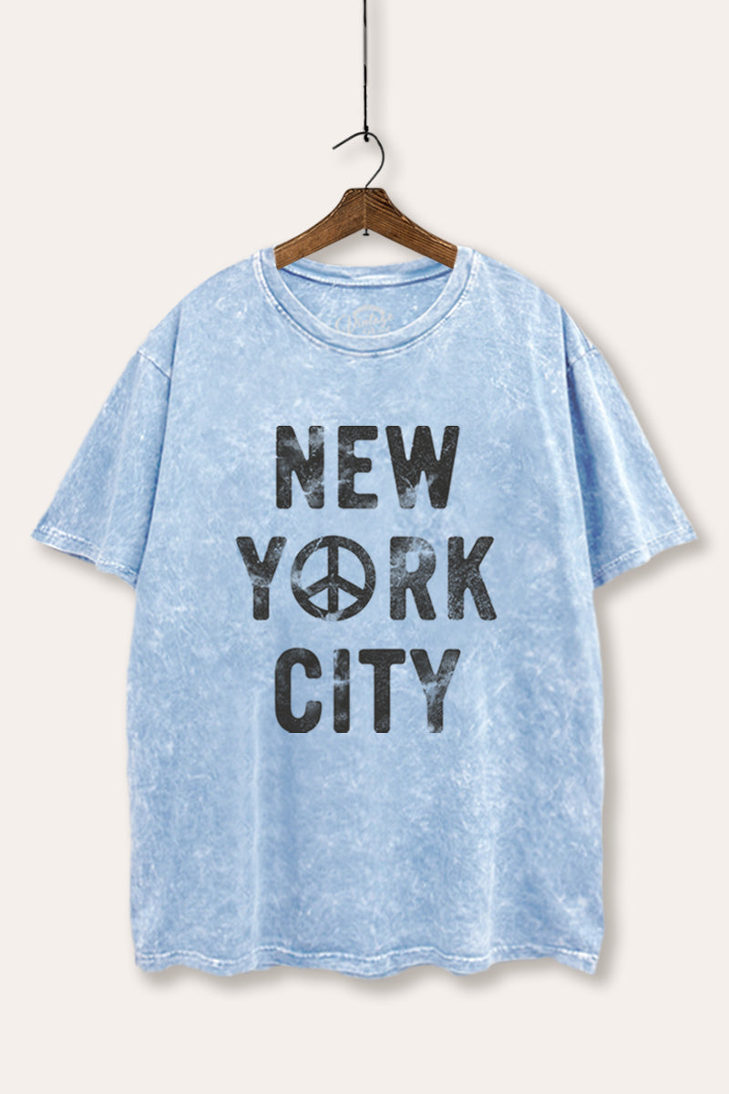 New York City Peace Sign Graphic Mineral Wash Boxy Tee