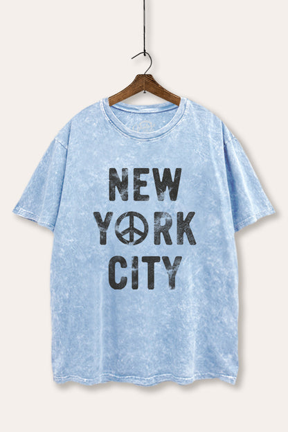 New York City Peace Sign Graphic Mineral Wash Boxy Tee