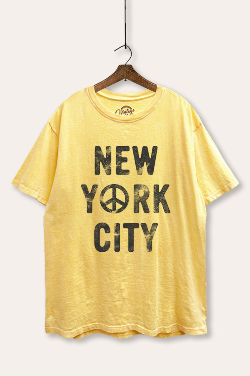 New York City Peace Sign Graphic Mineral Wash Boxy Tee