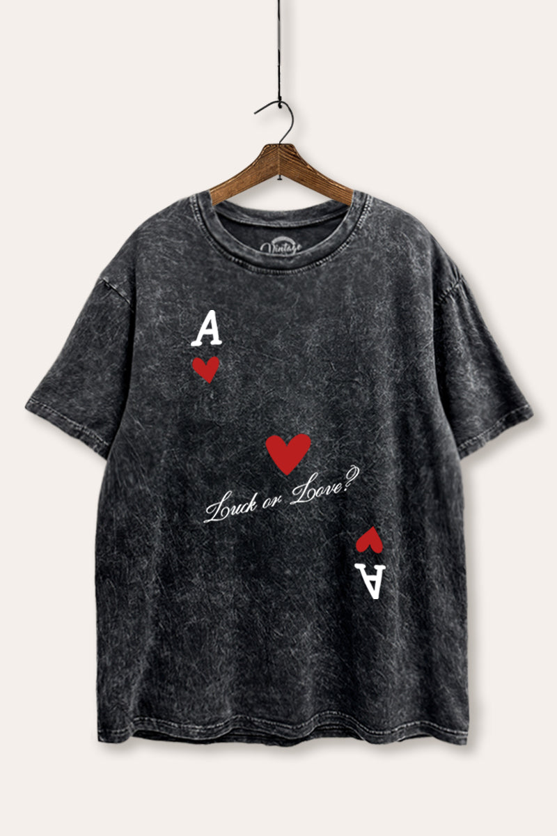 Ace Of Hearts "Luck Or Love?" Graphic Mineral Wash Boxy Tee