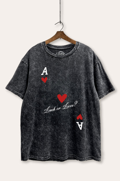 Ace Of Hearts "Luck Or Love?" Graphic Mineral Wash Boxy Tee